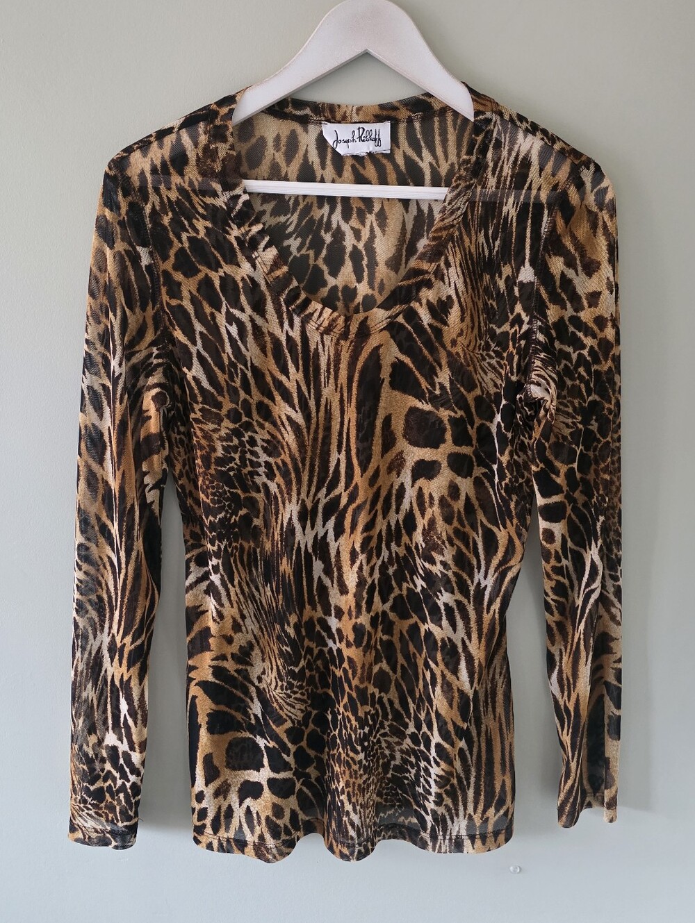 Joseph Ribkoff 12 Modern Contemporary Mobwife Retro Leopard Sheer Mesh Top